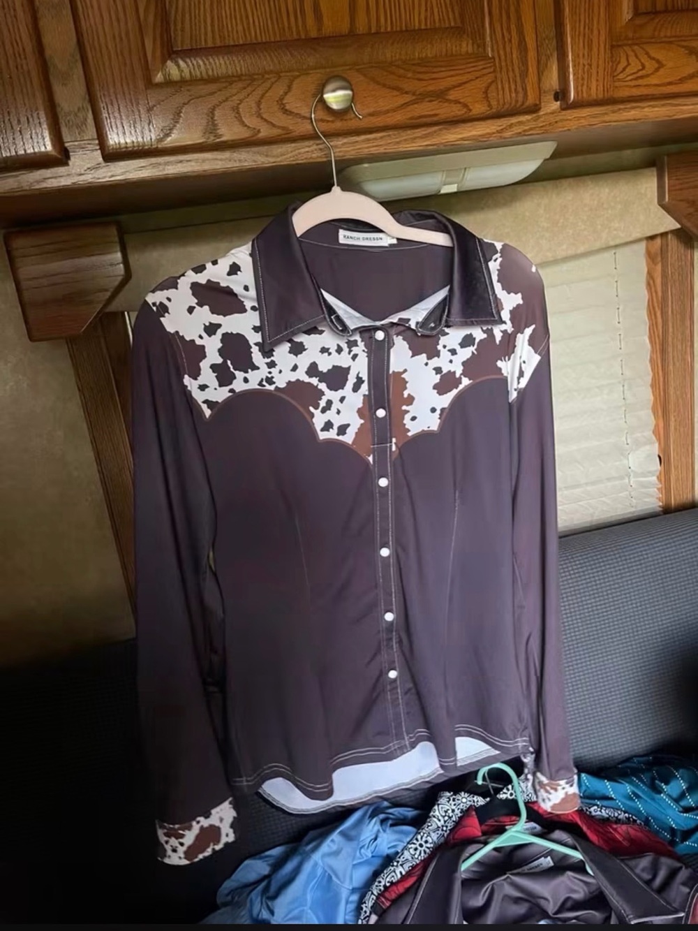 Brown and White Western-Style Button-Down Shirt